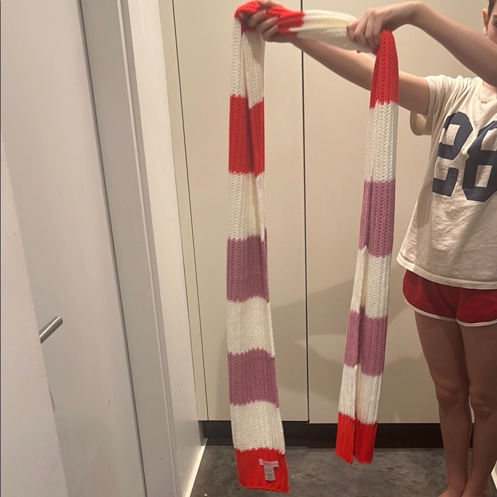 Red and White Striped Scarf with Tassels